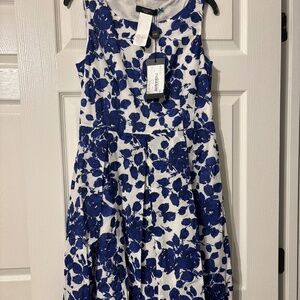 Weekend Max Mara Blue Pamela Floral Print Midi Dress Sz 12 NWT
